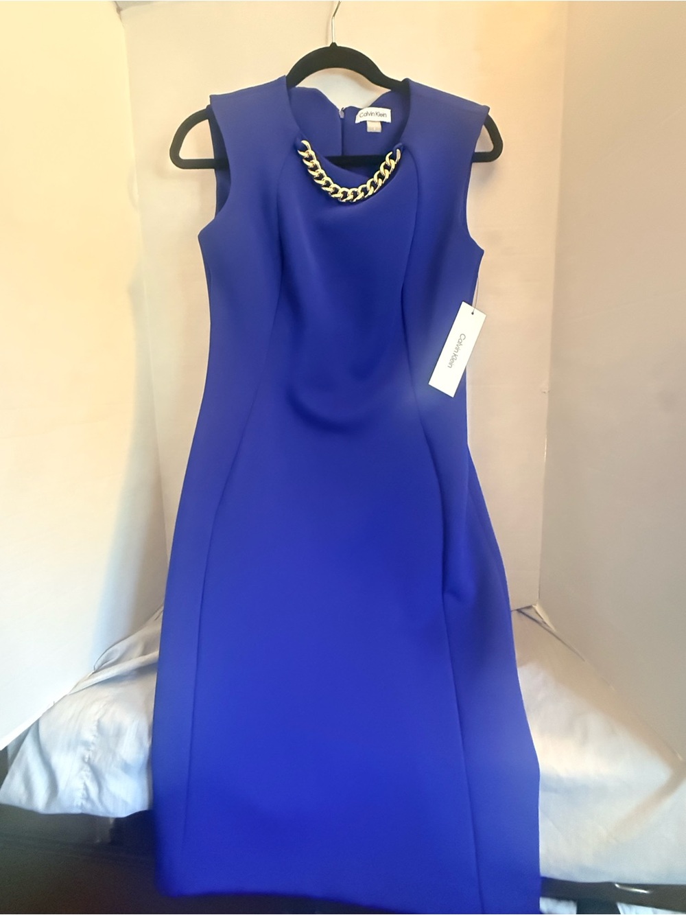 Calvin Klein Royal Blue Sheath Dress with Chain Detailed